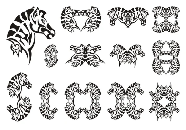 Símbolos de cabeça de zebra tribal — Vetor de Stock