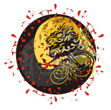Grunge twirled dragon circle clipart