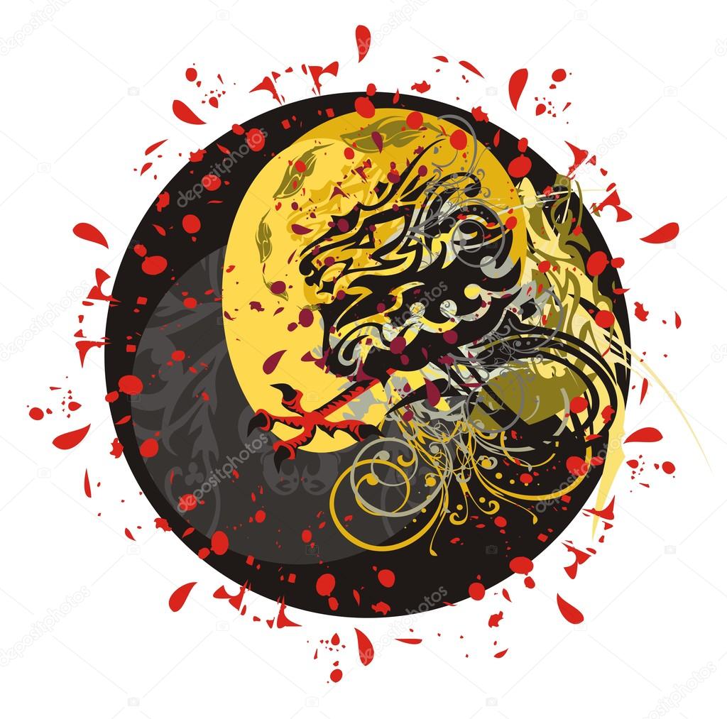 Grunge twirled dragon circle