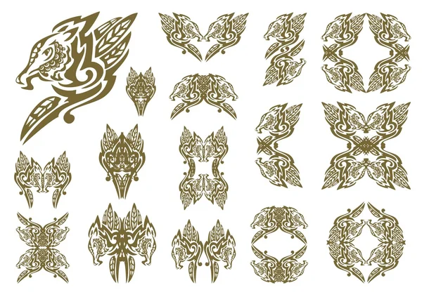Σχεδια απο διαφορες φυλες δράκος σύμβολα με μορφή φύλλα — Διανυσματικό Αρχείο