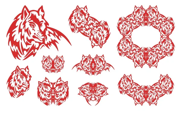Red wolf symbols — Stock Vector