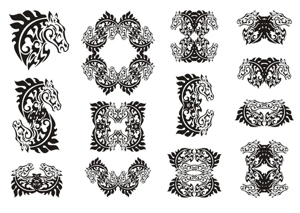 Tribal horse set — Stock Vector