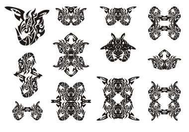 Tribal ejderha sembolü kanatlı. Beyaz üzerine siyah