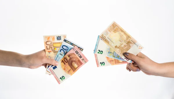 Händer som håller pengar räkningar eurosedlar Royaltyfria Stockfoton