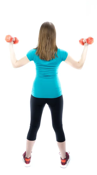 Girl with dumpbells sport concept gym — Stock Photo, Image