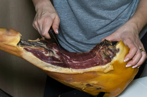 Prosciutto mano affettare hamon — Foto Stock