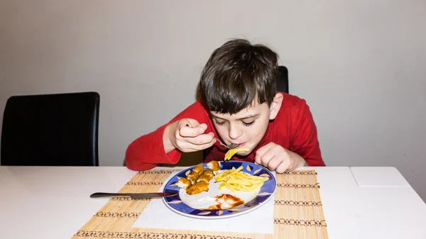 Eating autistic  boy health nutrition — Stock Photo, Image