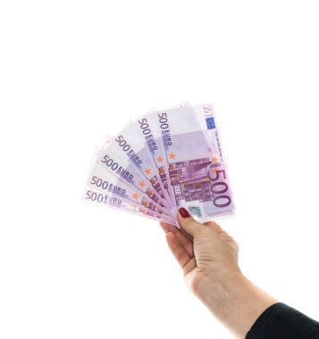 faturaları 500 euro banknot. Avrupa Birliği para birimi para tutan el