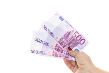 Euro faturaları 500 euro banknot. Avrupa Birliği para birimi para tutan el