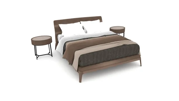 Modernes Doppelbett Isoliert Auf Weißem Hintergrund Illustration — Stockfoto