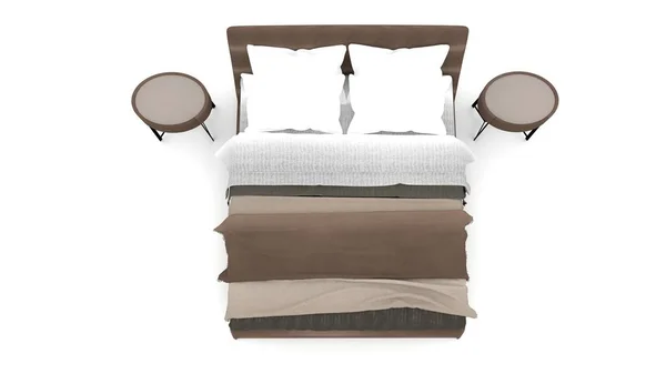 Modernes Doppelbett Isoliert Auf Weißem Hintergrund Illustration — Stockfoto