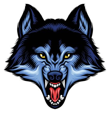 Kızgın kurt kafası keskin dişlerini gösteriyor.