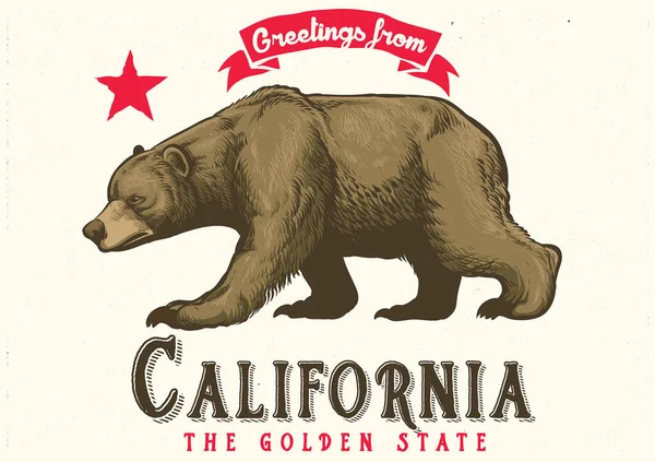 Saludo California Con Oso Pardo — Archivo Imágenes Vectoriales