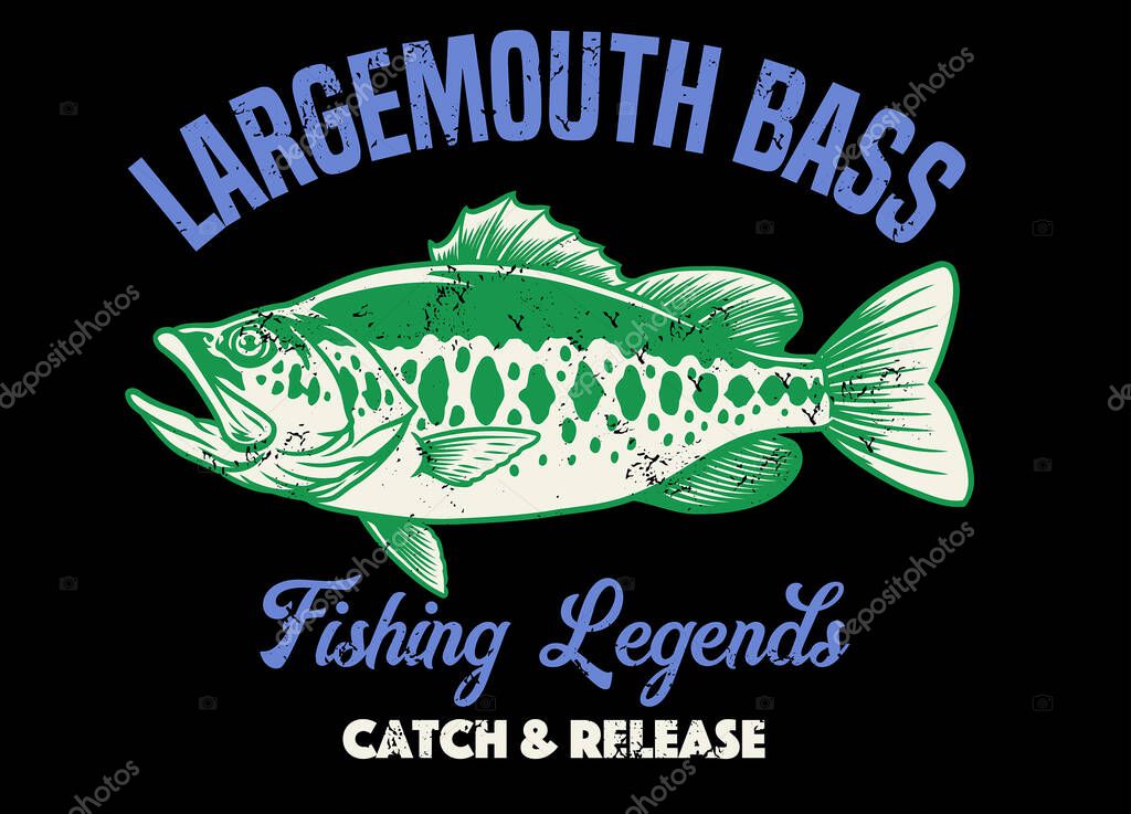 Shirt design of largemouth bass fishing with texture