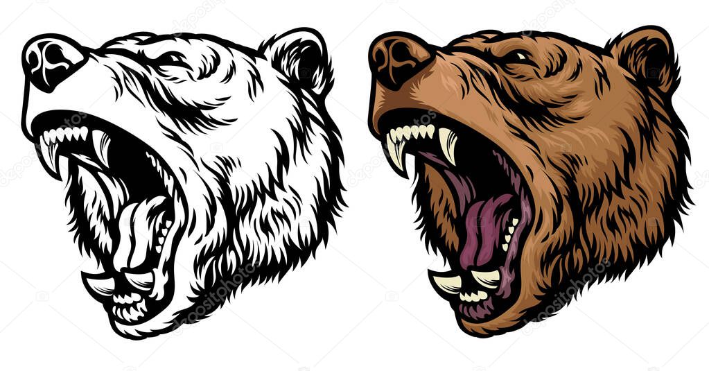 Anggry roaring grizzly bear head