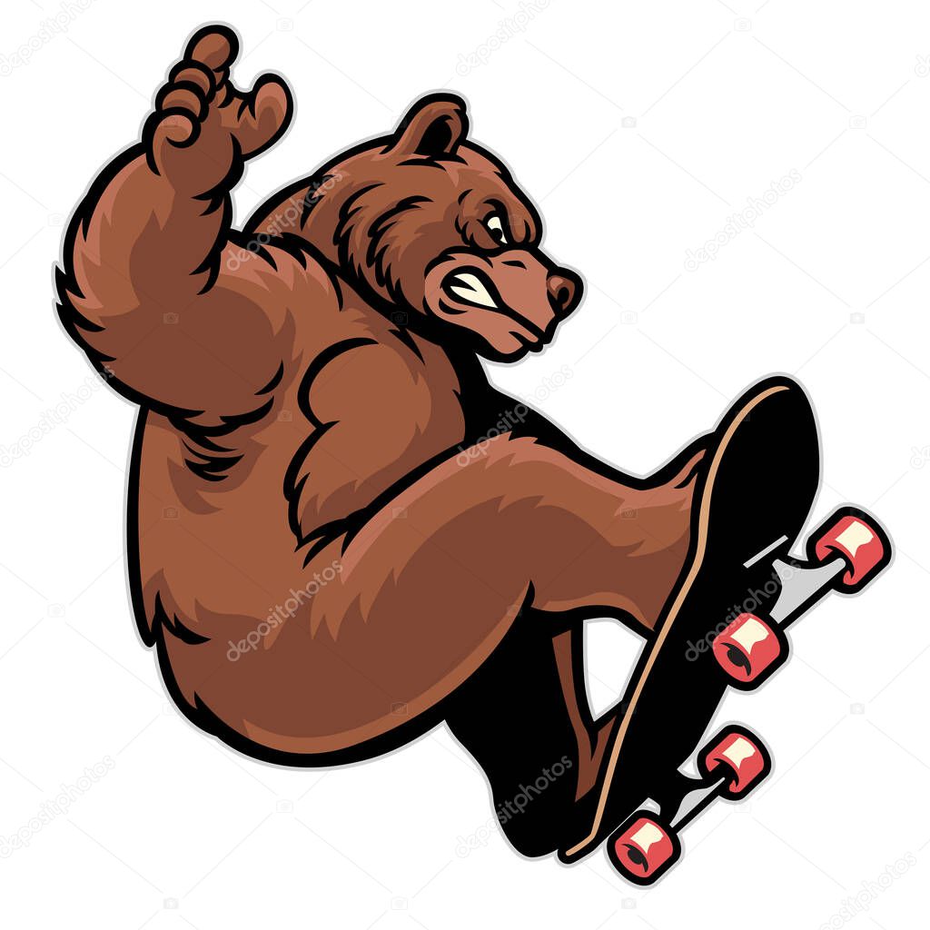 Cartoon grizzly beer playing skateboard
