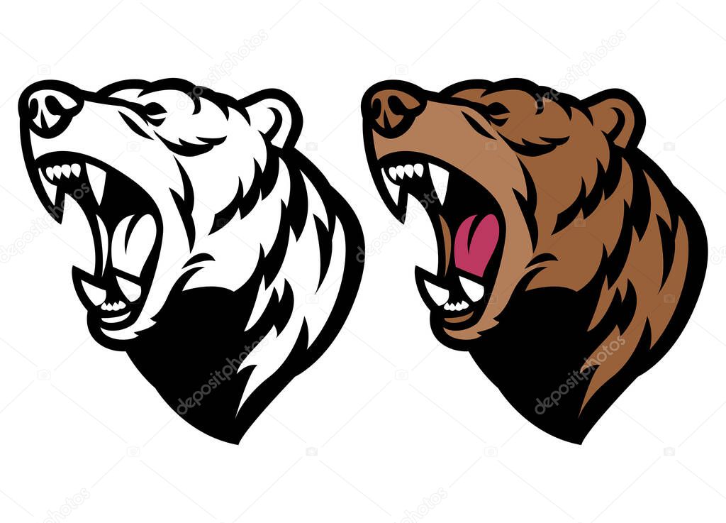 Roaring angry grizzly bear mascot head