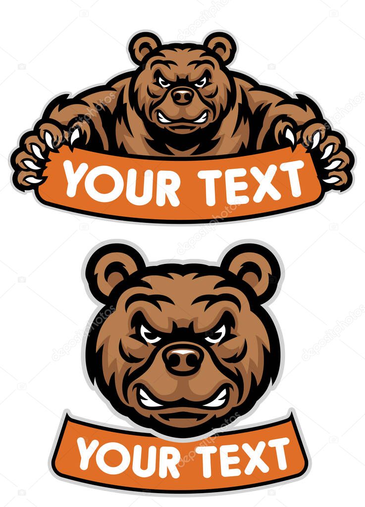 Set of cartoon bear mascot hold the banner