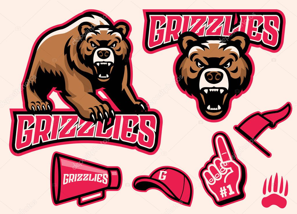 Set of brown bear mascot