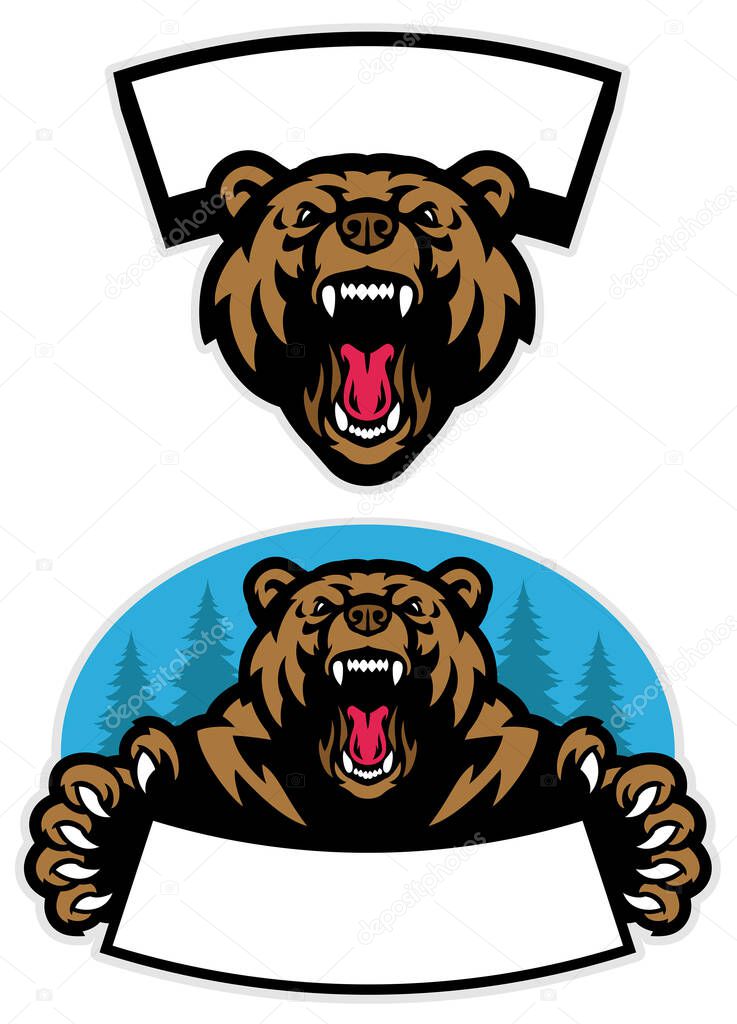 Set of grizzly bear mascot design