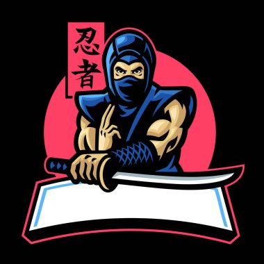 Japon ninja maskotu Katana kılıcını tut.