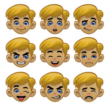 beyaz çocuk başını değişik göz ve ağızlarla ifade etti.