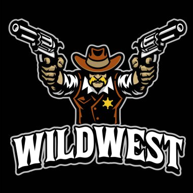 Kovboy maskotu, silahlı karakter logosu