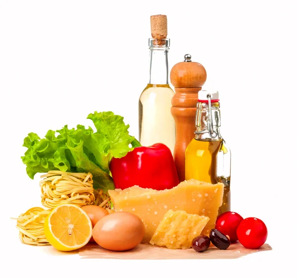 Conjunto de ingredientes para cozinhar alimentos isolados — Fotografia de Stock