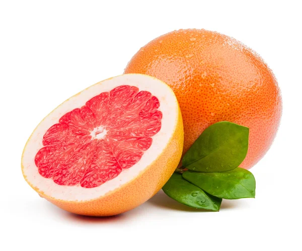 Grapefruit and slice with leaves isolated — Stock Photo, Image