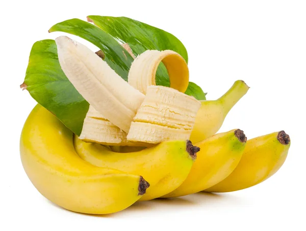 Bos van bananen en een open met blad geïsoleerd — Stockfoto