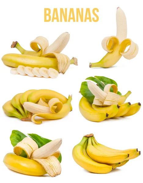 Set van zes composities bananen geïsoleerd — Stockfoto