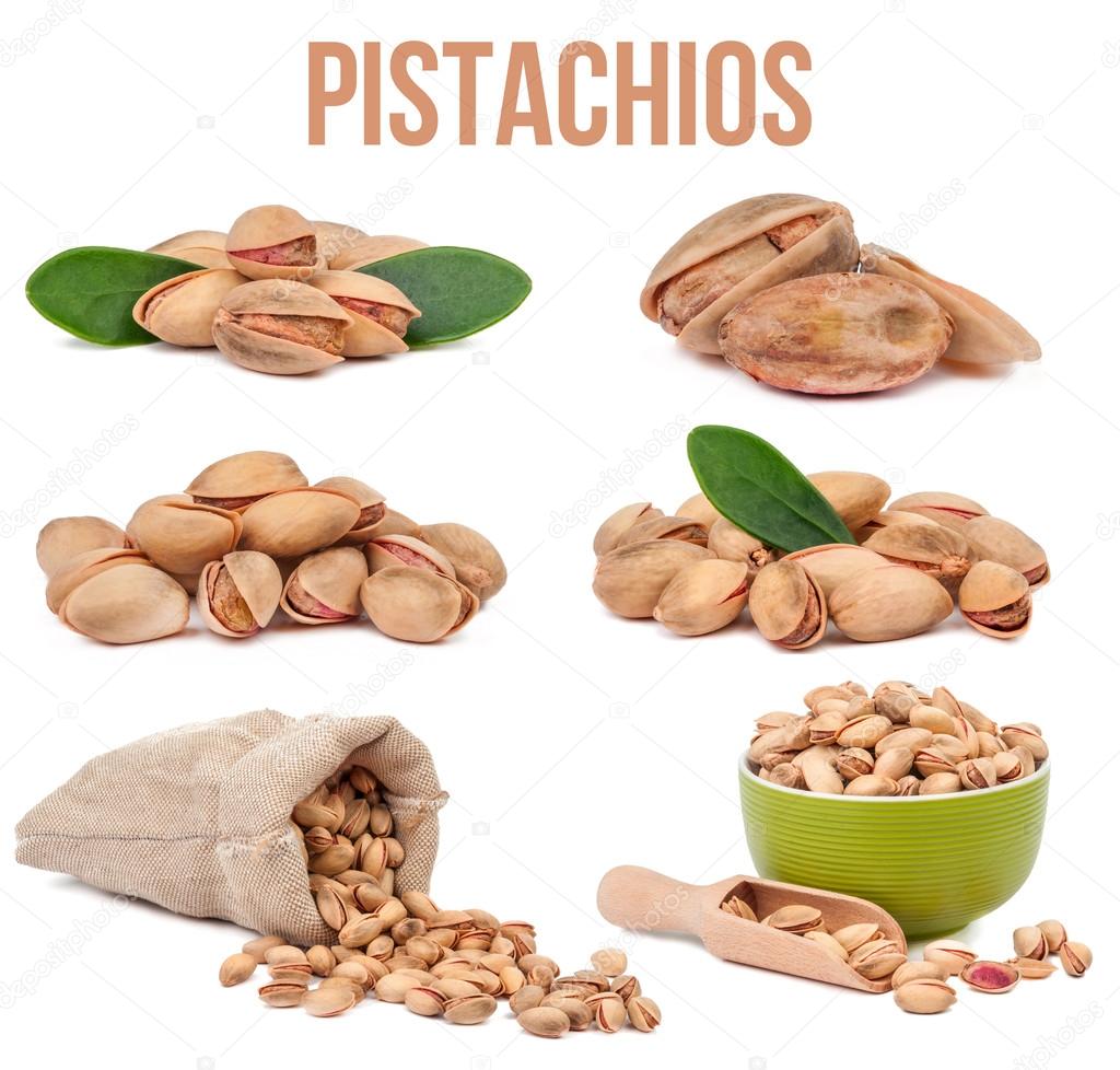Set of six compositions pistachios isolated