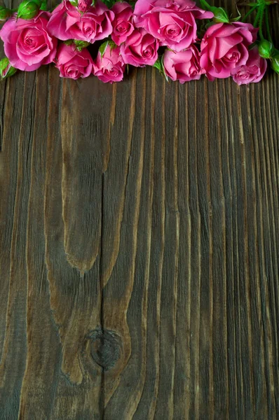 Růžových poupat na dřevěné pozadí — Stock fotografie
