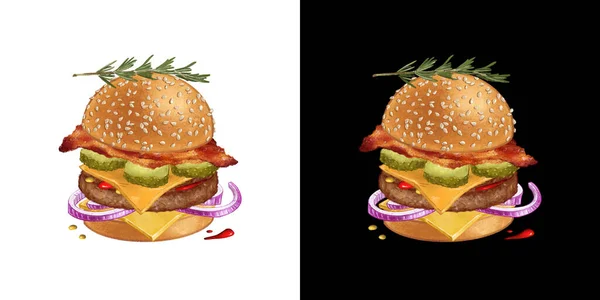 Realista Burger mão ilustração desenhada — Fotografia de Stock