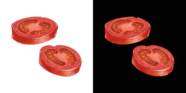 Rodajas Tomate Rojo Dibujado Mano Alimentos Acuarela Ilustración Verduras Jugosas — Foto de Stock