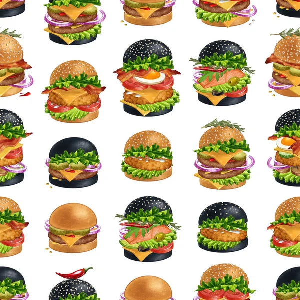 메뉴판 디자인을 맛좋은 미국의 버저스 바탕에 패스트푸드 햄버거의 — 스톡 사진