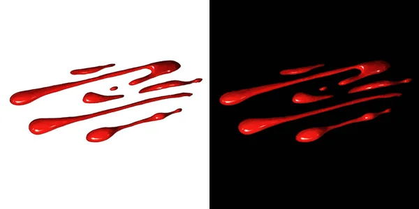 スケッチのスプラッシュや赤いソースの手描きイラスト 白と黒の背景に単離された血液や塗料滴 — ストック写真