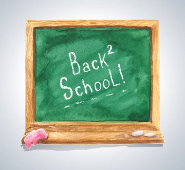 Yeşil karatahta vektör arkaplanı üzerine okul harf metni