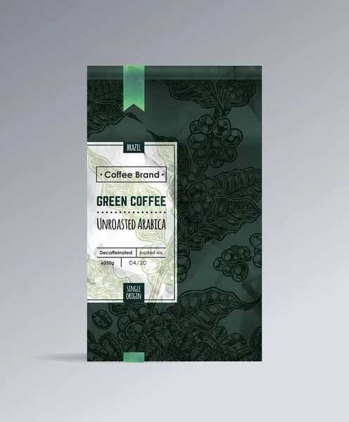 Koffie Verpakking Mockup Met Hand Getekend Schets Ontwerp Van Het — Stockvector