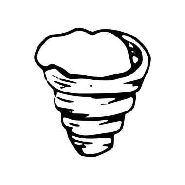 Krem şantili el çizimi karalama ikonu olan tüp. Beyaz arka planda izole edilmiş Trdelnik tatlısının vektör çizimi