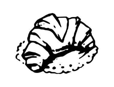 Kruvasan el çizimi karalama ikonu. Beyaz arka planda izole edilmiş Fransız pastasının vektör çizimi