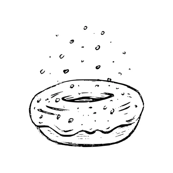 Donut Dibujado Mano Garabato Icono Dibujo Vectorial Ilustración Rosquilla Dulce — Vector de stock