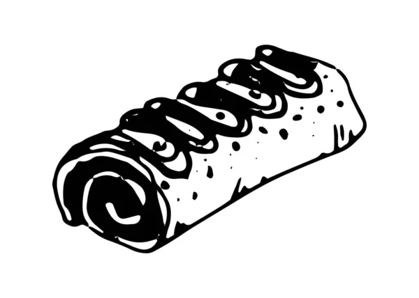 Icône Gribouillée Cerise Strudel Dessinée Main Illustration Vectorielle Rouleau Gâteau — Image vectorielle