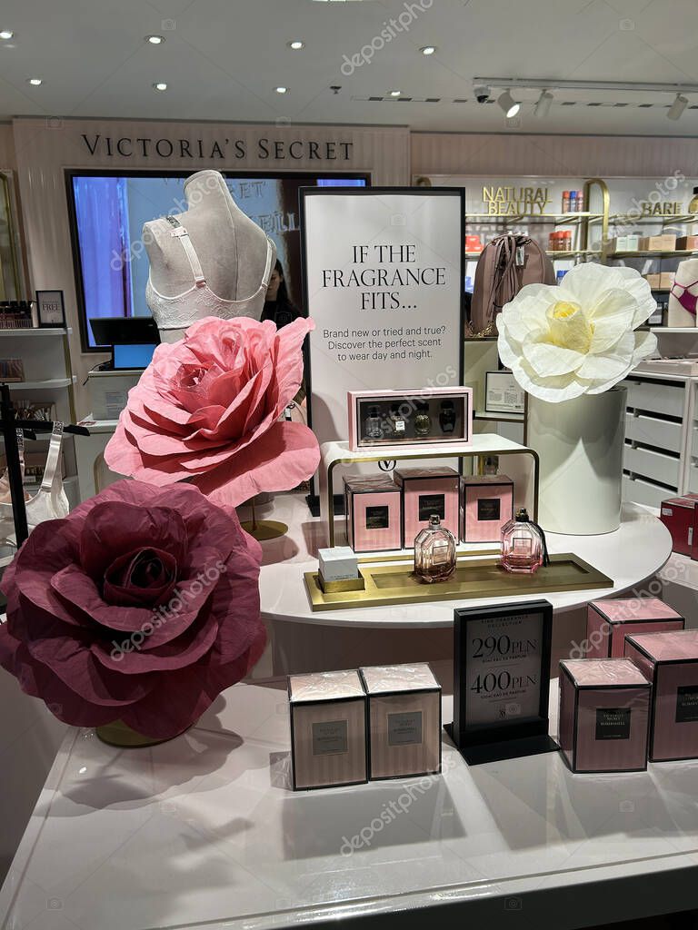Women's lingerie department of Victoria's secret in duty free at the airport. Warsaw. Poland