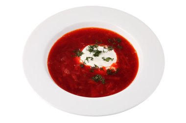 Rus çorbası, pancar ve ekşi krema ile lahana borş, izole