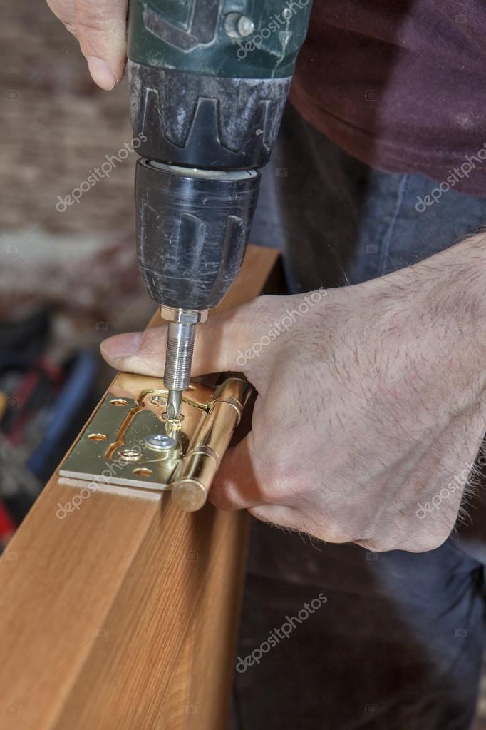 Install Hinges For Wooden Interior Door Joiner Screwing