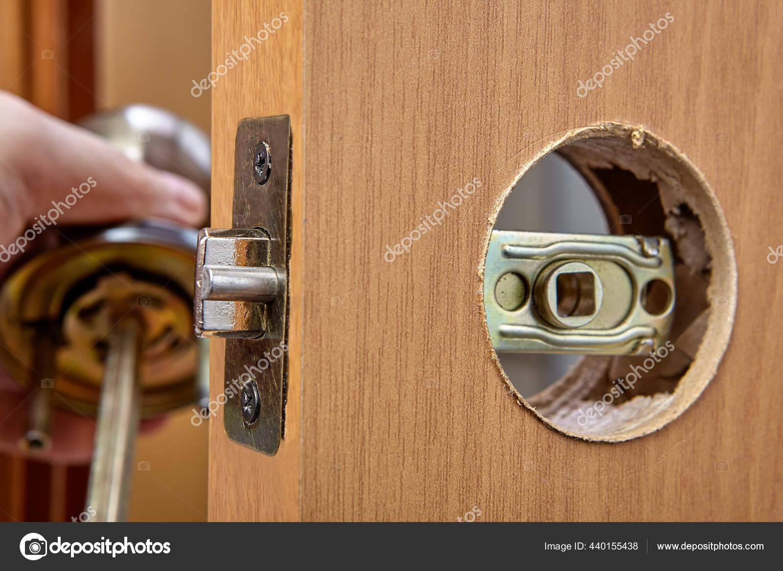 Cerradura Manija Puerta Interior Etapa Instalación: fotografía de stock ©  grigvovan #440155438
