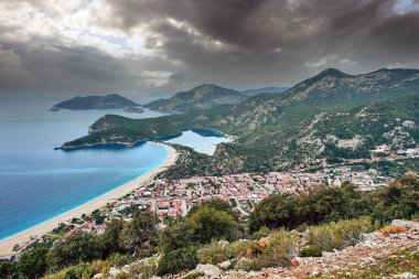 Viewpoint on Lycian way overlooking Blue Lagoon of Oludeniz, near city of Fethiye in Turkey.