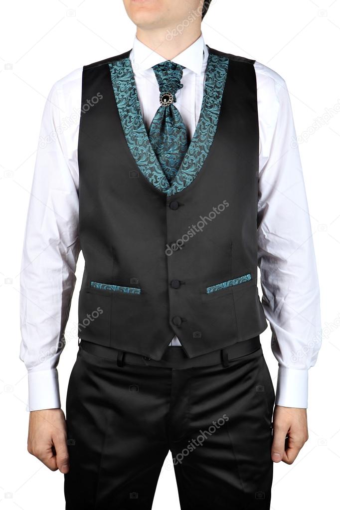 For man wedding dress, costume vest on a white background.