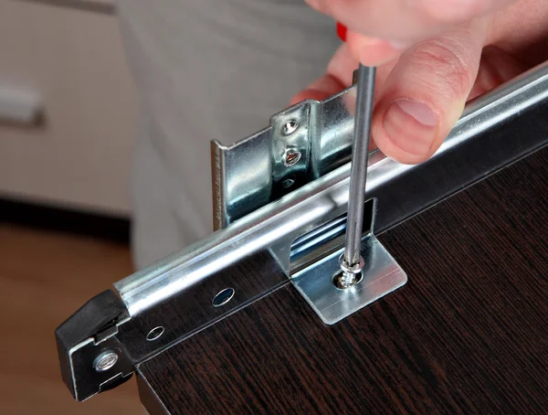Fixing Drawers, Installing  track drawer slide rail — Stock Photo, Image